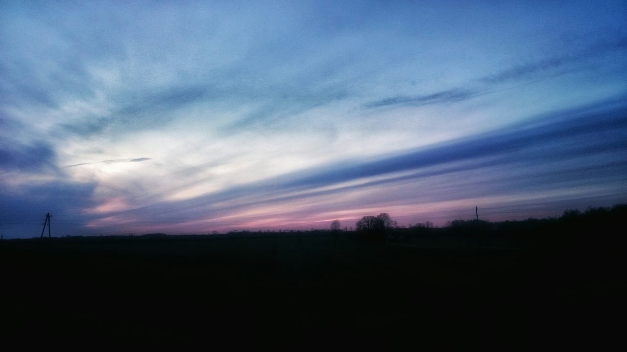 sky, nature, tranquility, beauty in nature, scenics, cloud - sky, tree, sunset, no people, dramatic sky, tranquil scene, silhouette, outdoors, landscape, day