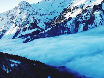 Scenic view of snowcapped mountains against sky