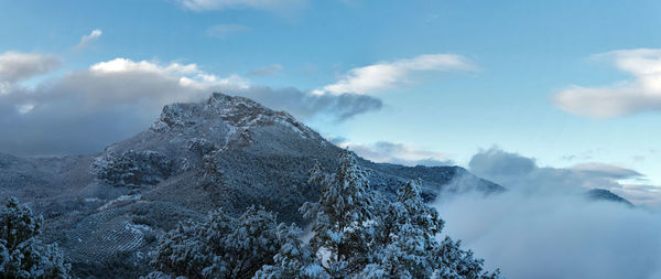 Scenic view of snowcapped mountains against sky