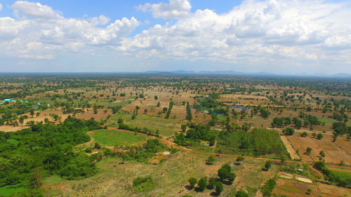 High angle view of landscape against cloudy sky