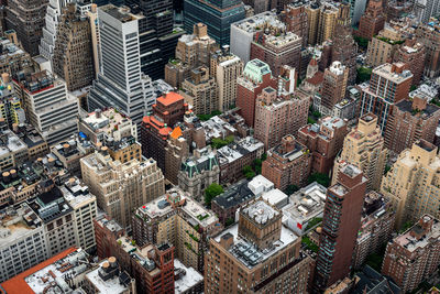 High angle view of city buildings