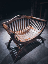 High angle view of empty chairs and table