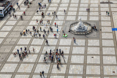 High angle view of people walking on street