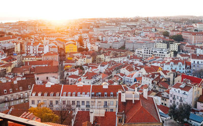 High angle view of townscape against sky