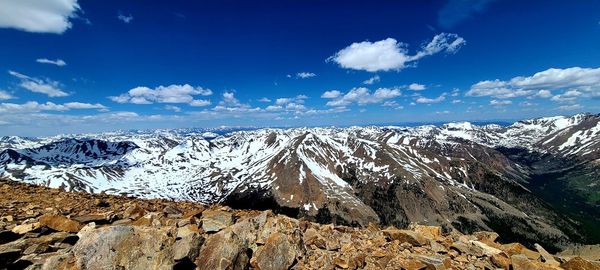Scenic view of snowcapped mountains against sky