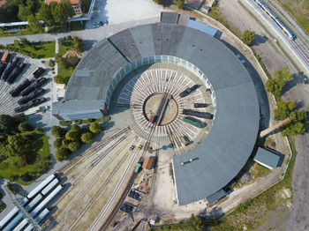 High angle view of shunting yard in city