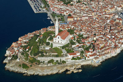 High angle view of buildings in city