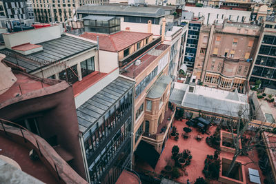 High angle view of buildings in city