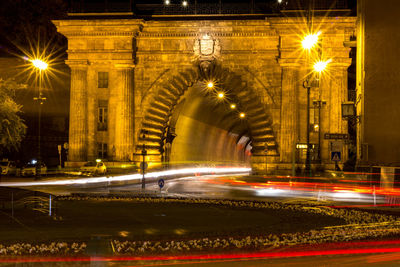 Light trails on road at night