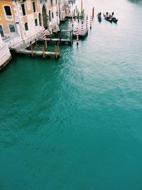 High angle view of boats in sea