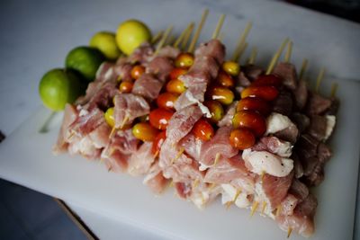 High angle view of serving food in plate