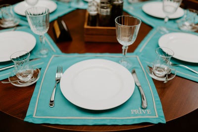 High angle view of empty dining table