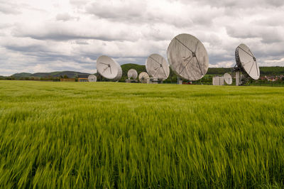 Scenic view of farm against sky