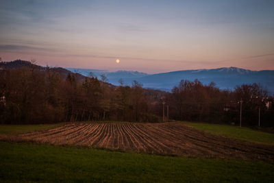 Scenic view of field against sky during sunset