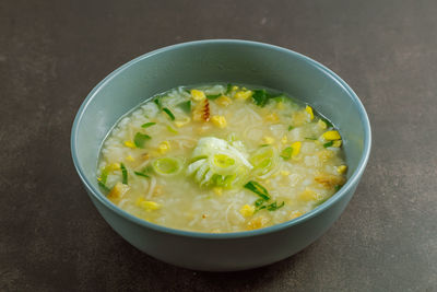 High angle view of soup in bowl