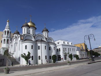 Facade of church against blue sky