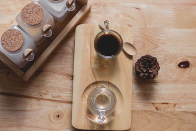 High angle view of coffee cup on table