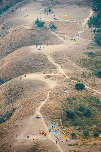 High angle view of people on road