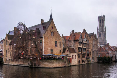 Winter cityscape of bruges' canal, belgium.