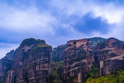 Low angle view of rock formations against sky