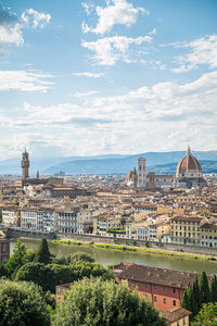 Skyline of florence with sunset with cathedral santa maria del fiore