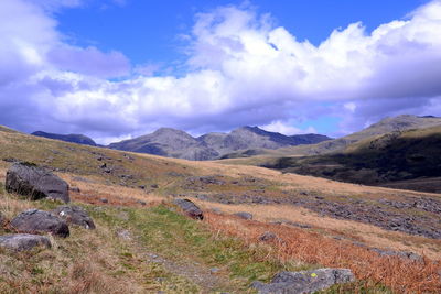 Scafell pike, highest mountain in cumbria, lake district , england, uk. scenic landscape