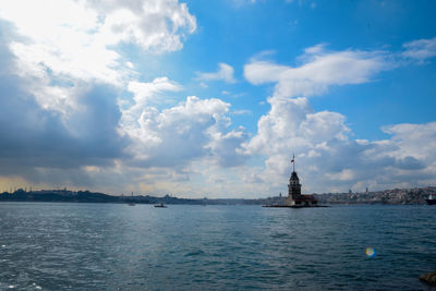 Scenic view of sea against cloudy sky