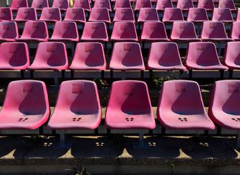 Empty seats of bleachers in stadium