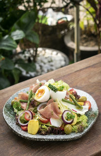 Close-up of breakfast served on table