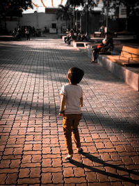 Rear view of people walking on street