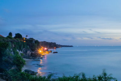 Scenic view of sea against sky at dusk, tegal wangi beach, bali