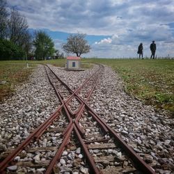 Railroad track along trees