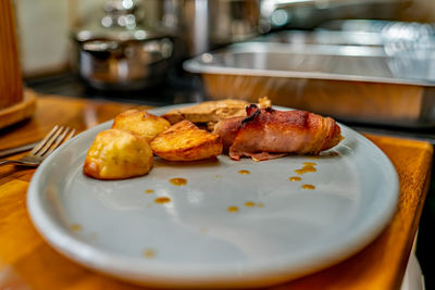 Close-up of breakfast served on table