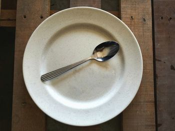 High angle view of empty plate on table