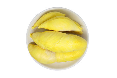 High angle view of lemon slice against white background