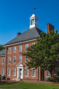 Exterior of building against clear blue sky