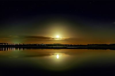 Scenic view of lake at sunset