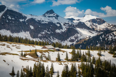 Scenic view of snowcapped mountains against sky