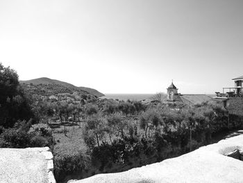 Panoramic shot of building against clear sky