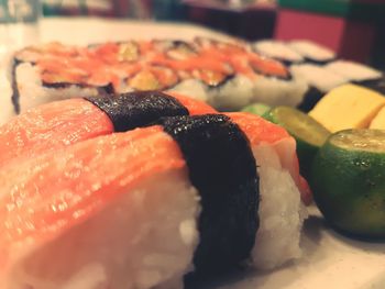 Close-up of sushi on plate