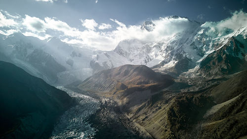 Scenic view of snowcapped mountain of nanga parbat and its glacier.