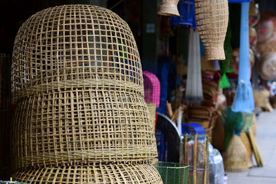 Close-up of clothes hanging for sale at market stall