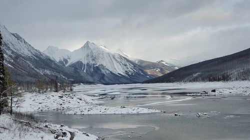 Scenic view of snowcapped mountains against sky