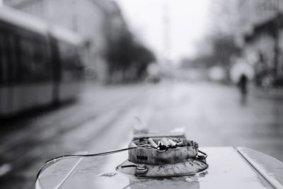 Close-up of motorcycle on road