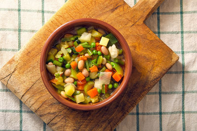 High angle view of food in bowl on table