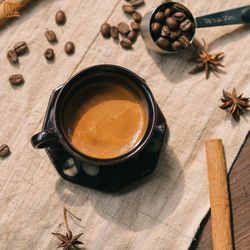 High angle view of coffee on table