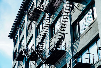 Low angle view of spiral staircase against clear sky