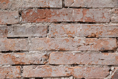 Grunge brickwall broken stucco texture. old brick wall damaged shabby gloom plaster layer background