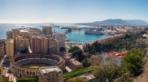 Panoramic view of the malaga city and harbor, spain