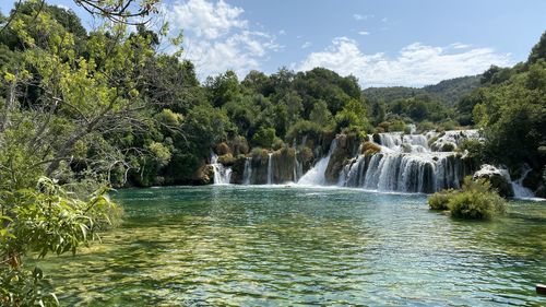 Scenic view of waterfall at krka